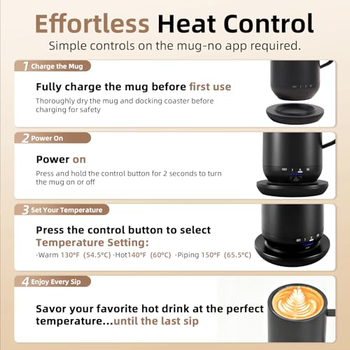 Image of Self Heating Coffee Mug,High-Capacity- 18 oz, 180 Min Battery Life, Smart Heated Coffee Mug,Smart Mug, Simple Temperature Control Operation, Gifts for Family Members (Black)