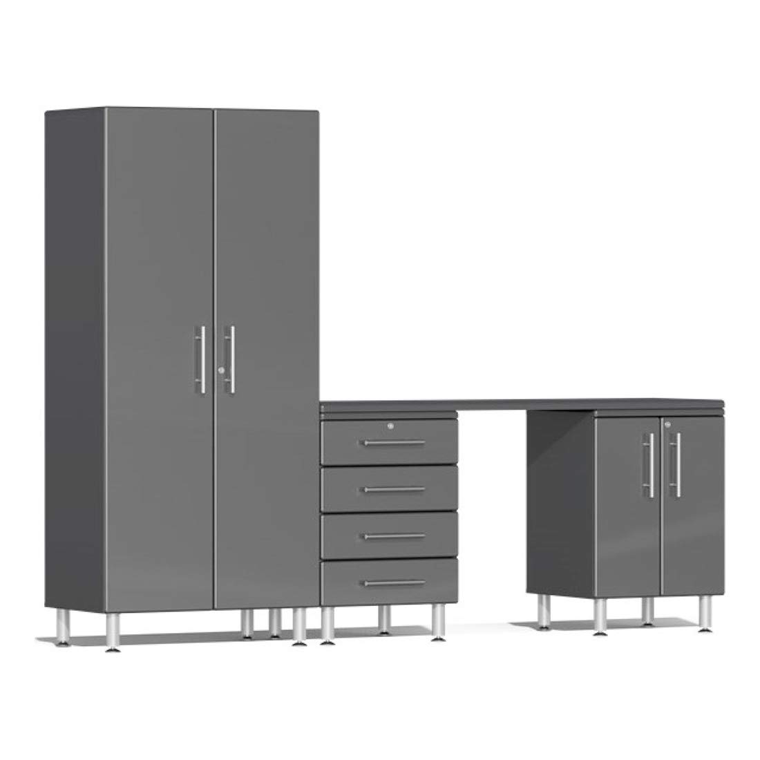 Ulti-Mate UG25041G 4-Piece Garage Cabinet Kit with Channeled Worktop in Graphite Grey Metallic