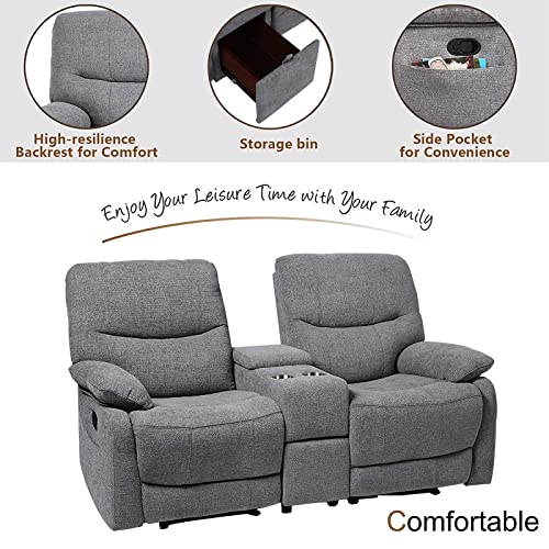 Baijiawei B Modern Double Loveseat Recliner Fabric Reclining Loveseat Couch Sofa With Drawer And Cup Holder Manual Home Theater Seating For Living Room, Office (A: Fabric - Grey) #TOP4