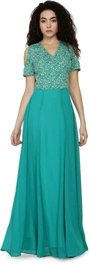Lee Women's Green Maxi-Length Dress - Classic Elegance for All Occasions |Green|2XL| in green
