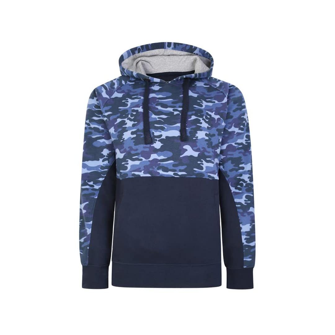 KAM Camo Panelled Hoodie Navy Kingsize Mens Pull On 4XL (7036B)