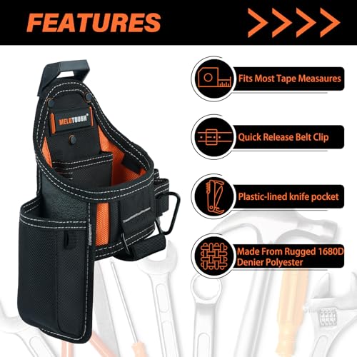 Image of MELOTOUGH 7-Pocket Technician Pouch-Small Pocket Tool Belt Pouch with Belt Clip,Clip on Larger Pockets & Loop, Clip on-Tool Holder Accessory