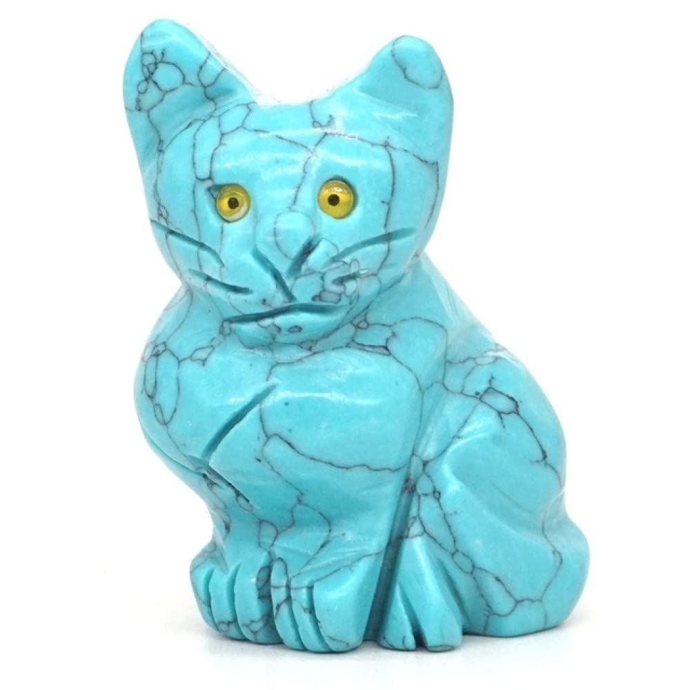 2 pollici Statua di Gatto Pietra Preziosa Naturale Cristallo Intagliato A Mano Al Quarzo Animale Figurine Ornamenti Artigianato Decorazione Della Casa Regalo, Verde Turchese