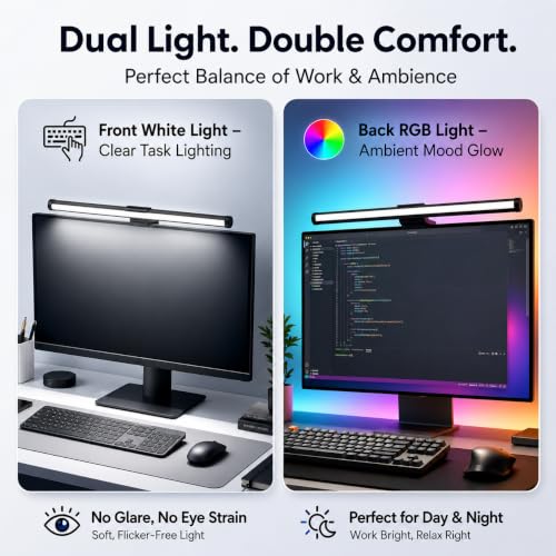 Image of XERGY Monitor Light Bar Touch Control Dual Side Lighting Front White+ RGB Backlight, Adjustable Angle, Dimmable, Eye-Care Lamp for PC, Gaming, Home, Office & Study-15.75inch (5V, USB Powered)