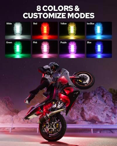 Image of Benlari High Brightness Infrared Remote Control LED Strobe Lights, 8 Colors Rechargeable Anti-Collision RGB LED Emergency Warning Lights for Car Motorcycle Bike Drone Aircraft（4pcs）