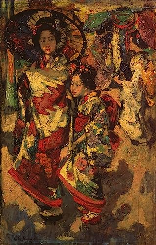 Pintura murales decor de dos geishas, lienzo vintage de 60x90cm para decoración del hogar