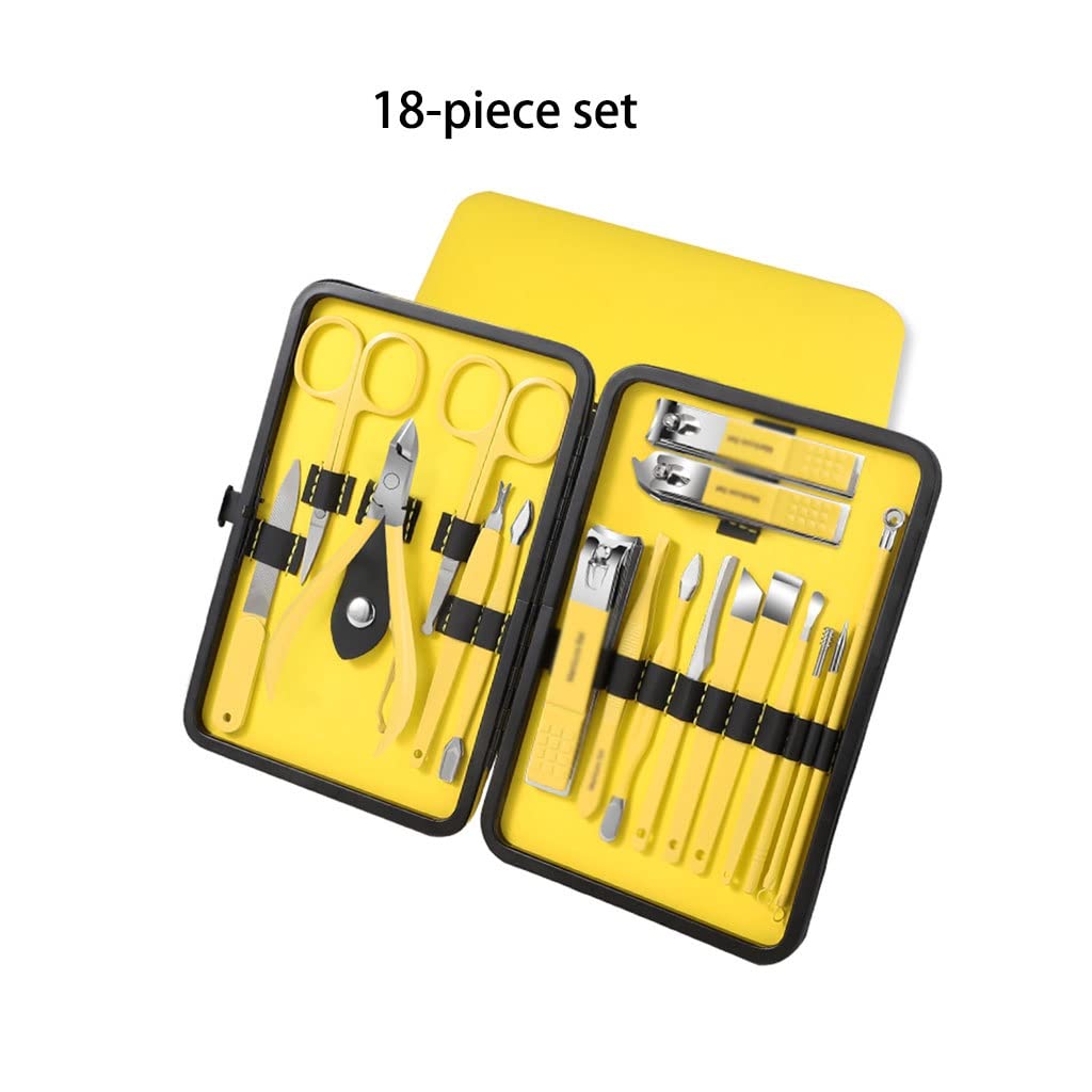 Kits de coupe-ongles, Kit de soins des ongles professionnel en acier inoxydable, ensemble pédicure jaune citron for hommes et femmes(Yellow 18 Piece Set)