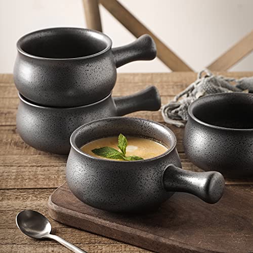 Image of vicrays French Onion Soup Bowls With Handles, 26 Ounce for Soup, Chili, Beef Stew, Chip Resistant, Dishwasher Microwave Safe, Set of 4 (Gray)