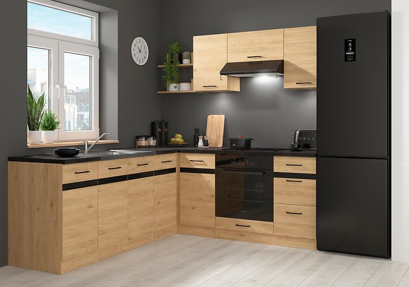 PEGANE Cuisine d'angle complète 200x220 cm, Meubles de Cuisine modulables Coloris Chêne Bernstein, Plan de Travail Non Inclus