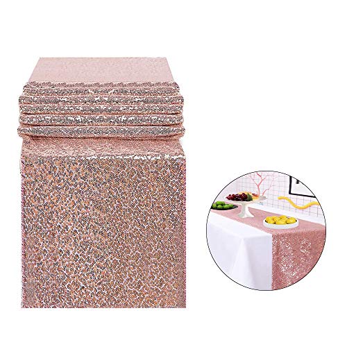 30 X 275cm Runner da Tavola in Oro Rosa, Runner da Tavolo con Paillettes, Runner Tavolo con Paillettes in Oro Rosa per Feste Compleanno, Matrimoni, Docce per Bambini