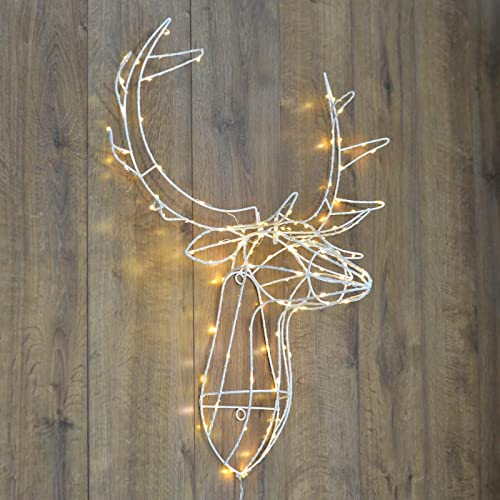 Light Up 3D Reindeer Head Christmas Decoration White LED Wall Ornament 70cm