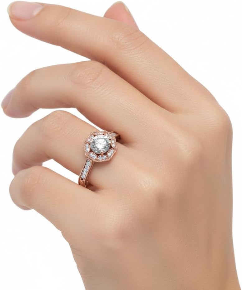 Choose Your Gemstone Antique Two Tone Wedding Ring Rose Gold Plated Round Shape Vintage Engagement Rings Everyday Jewelry Wedding Jewelry Handmade Gifts for Wife US Size 4 to 12