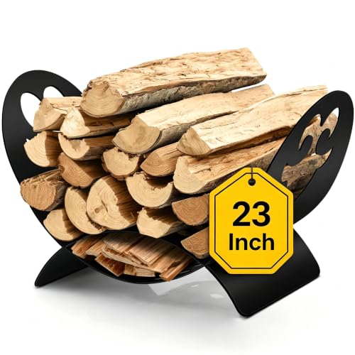 AMAGABELI GARDEN & HOME Fireplace Log Holder Firewood Rack Indoor Firewood Basket Wrought Iron Wood Stove Stacking Rack Storage Rack for Firewood Outdoor Logs Bin Storage Container Metal Outdoor Black