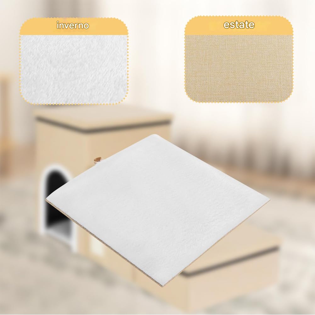 BAKAJI Scale per Cani e Gatti 3in1 Pieghevole in Poliestere Beige, Scala per Animali Domestici Multifunzione, Scaletta Vano Contenitore e Cuccia Casetta, Gradini Ergonomiche, Fondo Antiscivolo