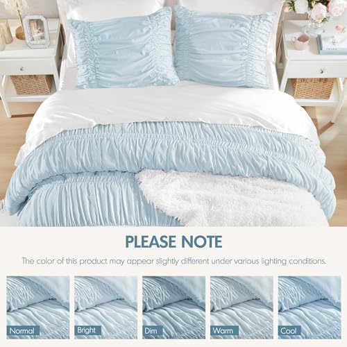 Image of Intelligent Design Ruched Shabby Chic Blue King Comforter Set, 3pc | Girls Bedding Set, French Country, All Season Down Alternative, Cozy, Machine Washable, Lightweight, Breathable