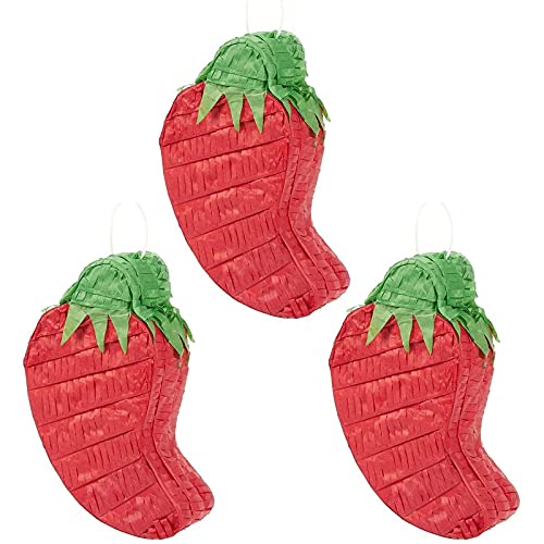Mini Chili Pepper Piñatas, Mexican Party Decorations for Cinco de Mayo ( 4 x 7 x 2 In, 3 Pack)