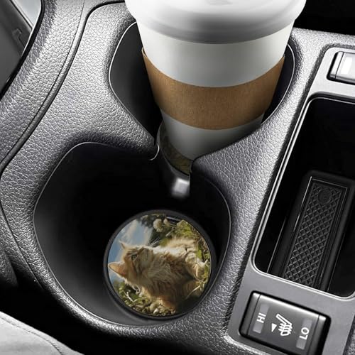 Portavasos para carro con diseño gato en campo verde, 2 unidades miniatura 6