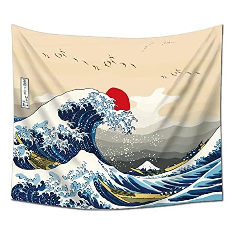 EWRITN Japanese Sea Wave Ocean Wave Wall Tapestry,Decorations Tapestries Hanging Dorm Party Backdrop Decorations Home Decorations for Living Room Bedroom(59.1 x 51.2 in) Cover