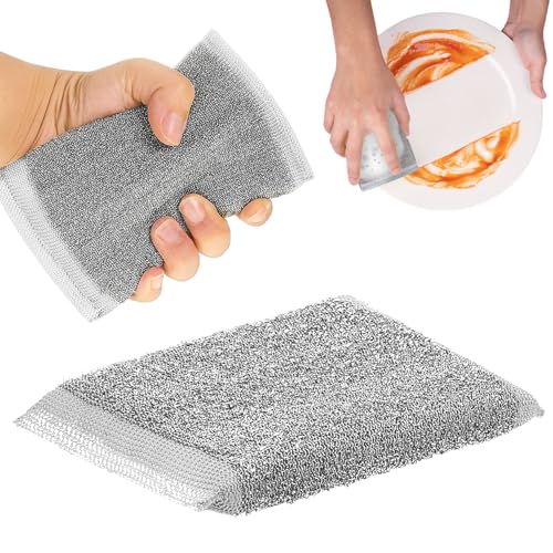 Image of Thyle 1 Pack Steel Wool Scrubber Kitchen Sponges, Heavy Duty Non Scratch Metal Sponges, Reusable Cleaning Scrub Pads for Dishes, Pots, Pans, Sink and Tough Hard Stains (Gray)