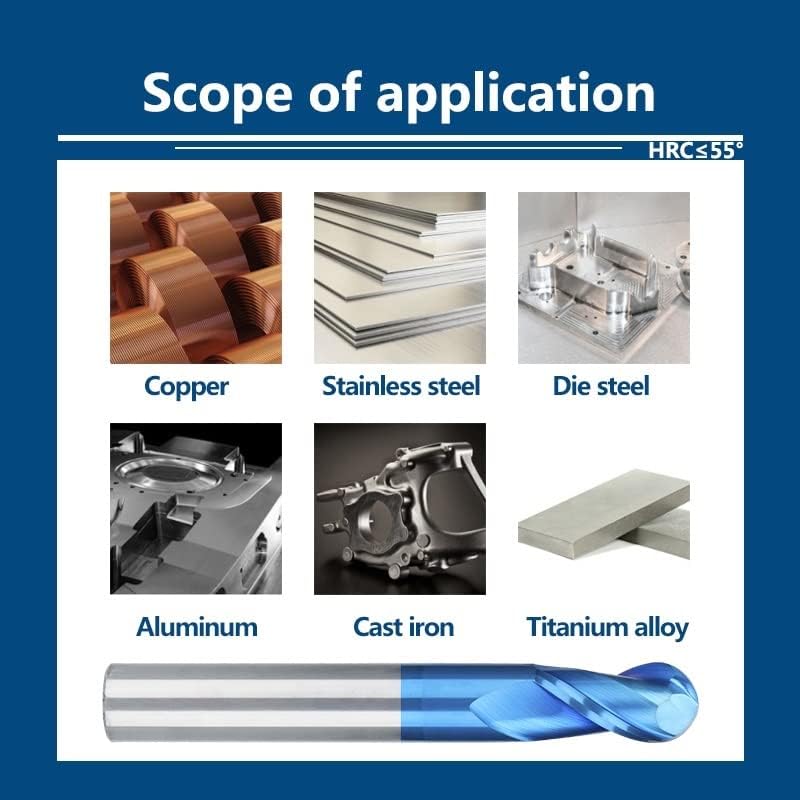 5/7/8pcs Ball Nose Carbide End Mill Set CNC Cutter Router Bits 2 Flute Spiral Milling Tool End Mill Set CNC Machine Engraving Router Bit for Wood Metal Milling(5pcs Set)