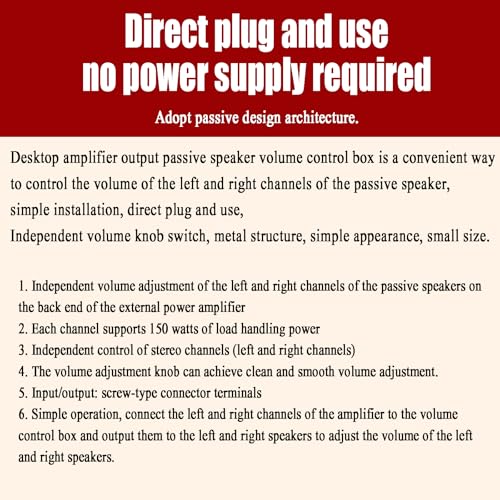 Controlador de Volumen para Altavoces Pasivos, Caja de Control de Volumen de Escritorio, Ajuste Independiente de Volumen para Canales Izquierdo y Derecho, Sin Fuente de Alimentación Requerida, para Conferencias y Presentaciones miniatura 7