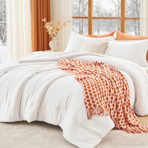 Image of MUXHOMO Full Comforter Sets, All Season Ultra Soft Down Alternative Bedding - 3 Piece Lightweight Bed Set Includes 1 Comforter (82 inchx86 inch) and 2 Pillow Shams (20 inchx26 inch), Wihte
