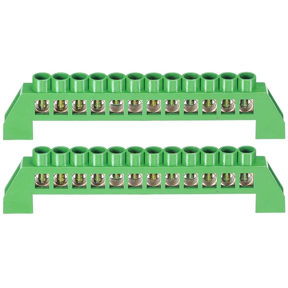 2Pcs Terminal Grounding Bar 12 Positions Brass Wire Screw Terminal Bus Bar Block Grounding Strip Green Shell for Electrical Distribution â image 1