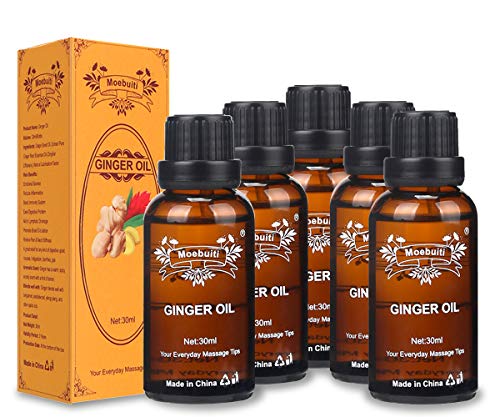 Ginger Oil, Ginger Oil Lymphatic Drainage Massage, Ginger Essential Oil for Swelling and Pain, Hair, Massage, Skin, 5PACK Ginger Essential Oil with English User Manual