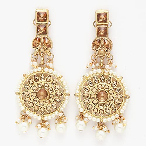 Karatcart Golden Kundan Studded Pearl Beaded Bridal Choker Necklace Set - Image 5