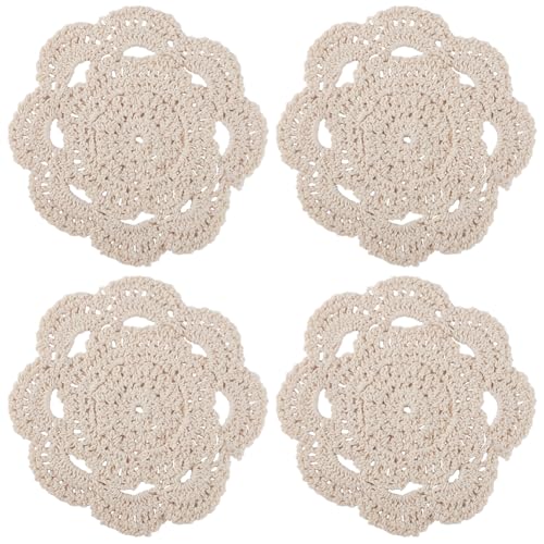 GORGECRAFT 6 Posavasos Redondos de Encaje de Algodón de 15cm Manteles Individuales de Mesa de Ganchillo Tapetes de Ganchillo Pequeños Hechos A Mano Vintage Tapete para Fiesta de Té Mesa Comedor Beige