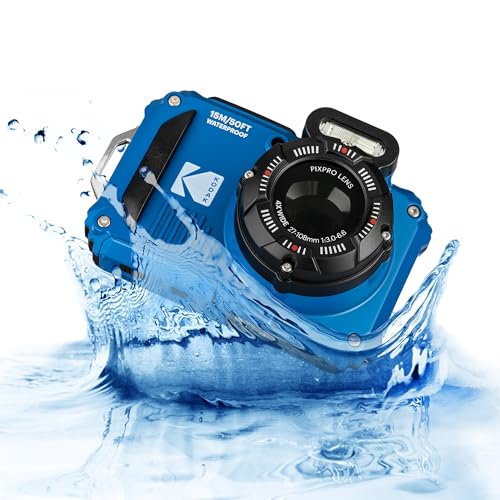 Image of Kodak PIXPRO WPZ2 Digital Camera (Blue) | 16MP Sensor, 4X Optical Zoom, Waterproof Shockproof Design & Full HD Video | Great for Outdoor & Travel Photos (WPZ2BL) + 32GB Card + Case + Cleaning Cloth