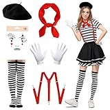 GOUYENG Disfraz de Carnaval Pantomima,6 Piezas Pantomime Costume,Disfraz Mimo,Carnaval Disfraces,Disfraces de Mimo Accesorios,para Carnavals,Mardi Gras,Fiesta Temática,Víspera de Todos los Santos