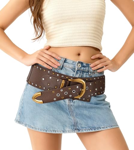 XZQTIVE Women Vintage Wide Elastic Studded Belt for Dress Outfit