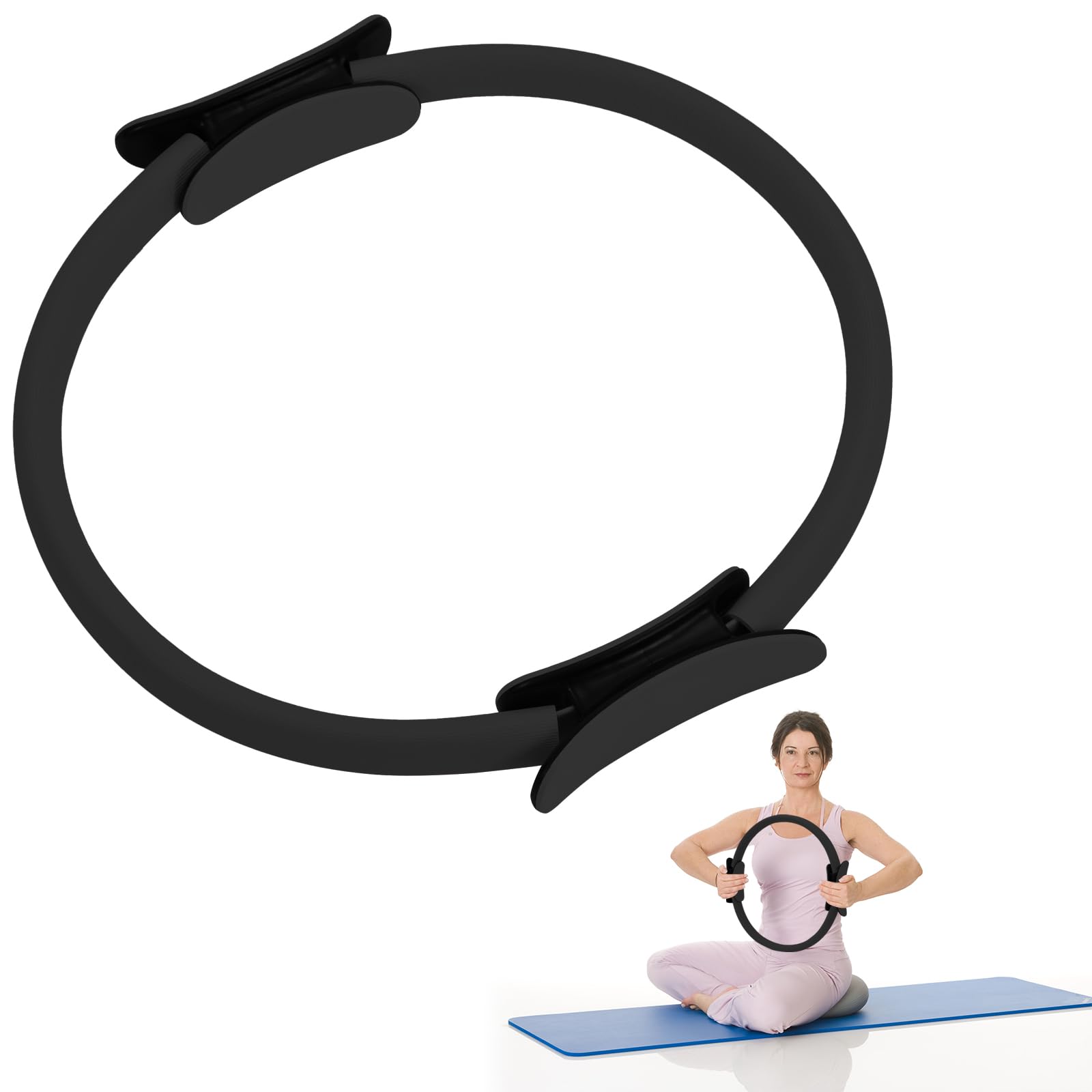 Zouwel Anneau de Pilates à double poignée - Avec poignée rembourrée antidérapante - Anneau de fitness Magic Circle pour tonifier les bras, les cuisses contre les jambes (noir)