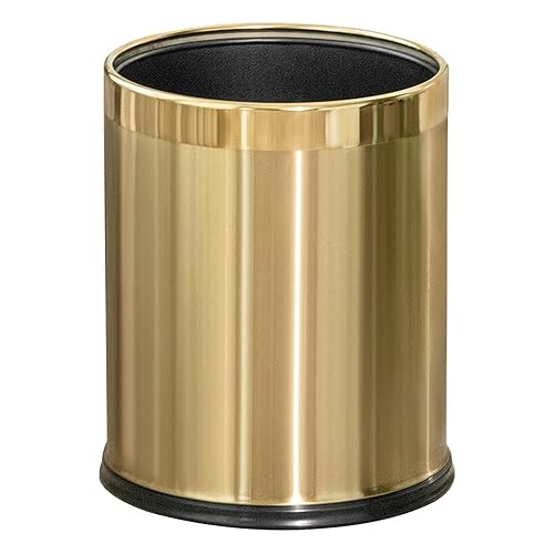 LEASYLIFE Cubo de basura de latón abierto de 2.6 galón10 L, cubo de basura de acero inoxidable dorado, contenedor de basura pequeño, cesta de basura