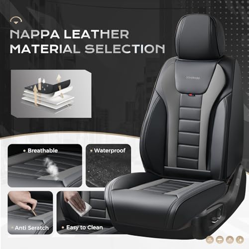 Image of Coverado Car Seat Covers Full Set, Seat Covers for Cars, Front Seat Covers and Back Seat Cover Waterproof Leather Automotive Seat Cover, Universal Car Interior Protectors Cushion for Most Cars