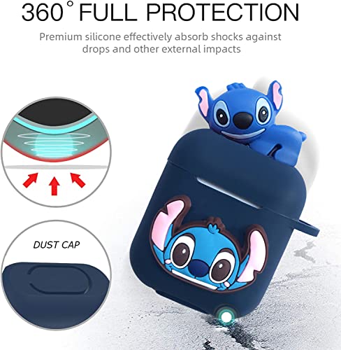 Stitch Case For Apple Airpods 1&2, 9 In 1 Accessories Set Protective Cover,3D Cartoon Case/Keychain/Carabiner/Metal Dust Sticker/Anti-Lost Rope.the Best Gift #TOP5