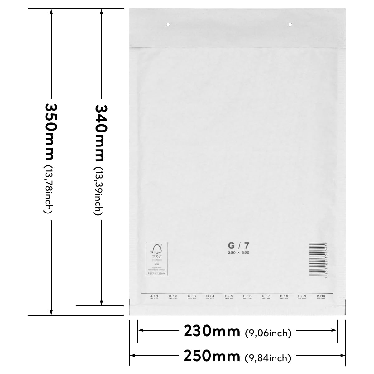 verpacking Luftpolstertaschen Versandtaschen Luftpolsterumschlag G7, Innenma? 230 x 340 mm (Au? enma? 250 x 350 mm) Wei? Polsterumschl??ge selbstklebend geeignet f??r DIN A4+ C4 (800 St??ck)