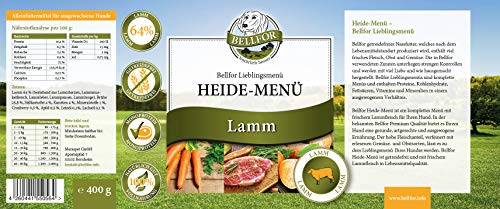 Bellfor Heide-Menü Hundefutter Nass mit Frischem Lammfleisch 6 x 400 g - Getreidefrei Ohne Soja, Zucker, Synthetische Farb-, Konservierungs- und Aromastoffe