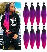 UPruyo Purple Pink Ombre Braiding Hair Pre Stretched Kanekalo Braiding Hair Extensions for Braidi...