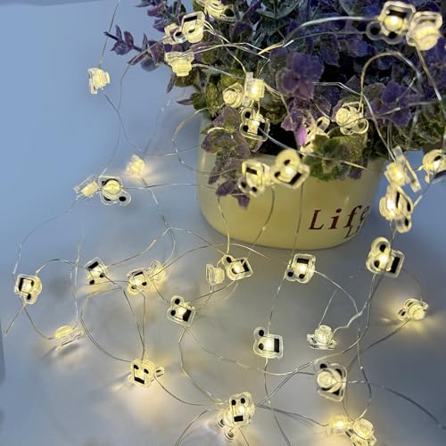 GUOCHENG 16FT 50LEDs Music Note String Lights, Music Stave Fairy Light 3AA Batteries Operated Decorative Light Strings, Musical Starry Lights for Indoor Outdoor(1 Pack)