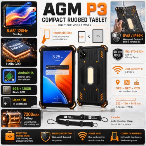 Image of AGM P3 Mini Tablet Android 16, 8.68 inch 120Hz, MediaTek Helio G99, 6GB+128GB