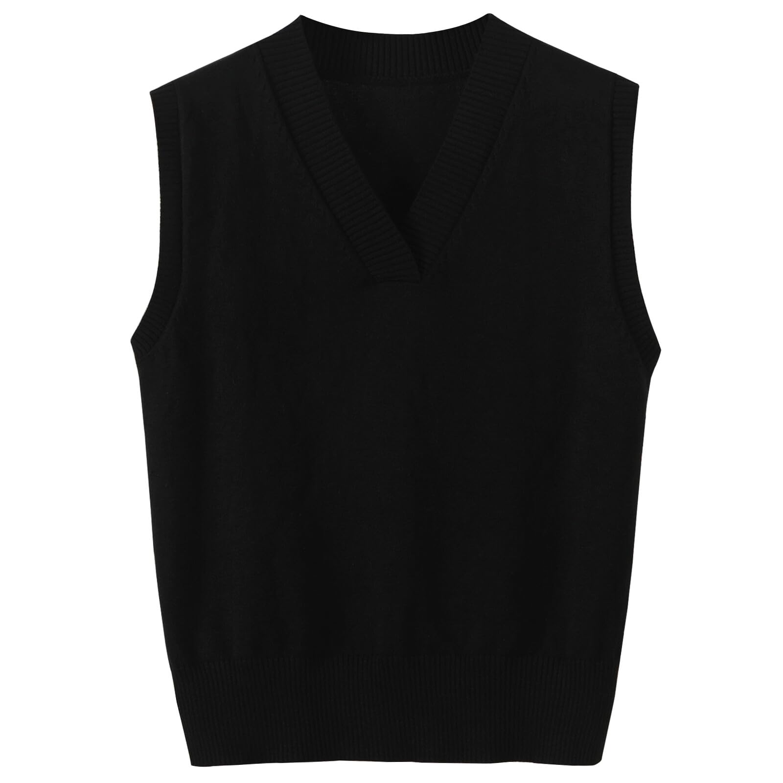 Wowcarbazole Women's V Neck Sweater Vest Sleeveless Ribbed Knit Pullover JK Uniform Classic Basic Tank Tops