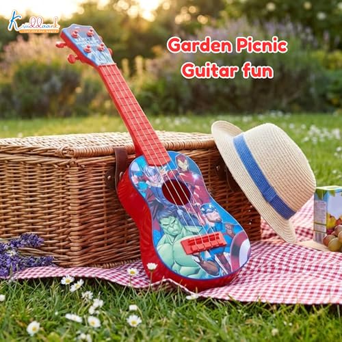 Image of Marvel Avengers Theme 4-String Guitar Toy for Kids (Big)-Educational Musical Instrument for Toddlers & Children,Safe & Lightweight Fingerstyle Play, Ideal Gift for Boys & Girls 3+ Years,Red