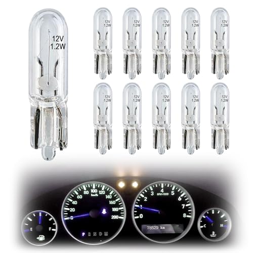 Lot de 10 ampoules de rechange pour tableau de bord de voiture, 12 V, 1,2 W, W2 x 4,6D, blanc chaud, ampoules de rechange T5 sans capuchon, lampe de tableau de bord