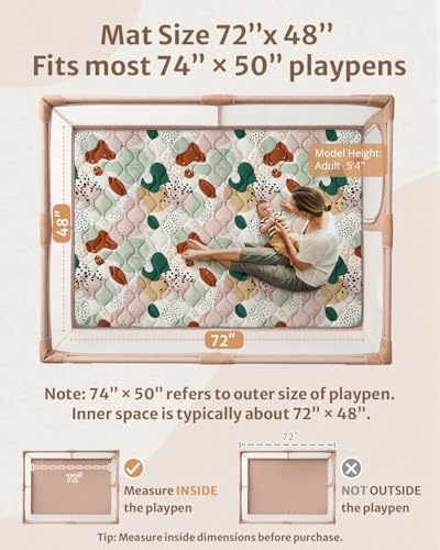 Image of Blissful Diary Baby Play Mats for Floor, 72x48 Inch Extra Thicker & Large Soft Cushioning Foam Playmats for Babies and Toddlers, Foldable Washable Baby Crawling Mat for Playpen, Modren Abstract