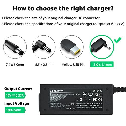 19V 2.37A 45W Ac Adapter Laptop Charger For Acer Aspire 5 A515-44 A515-46 A515-54 A515-54G A515-55 A515-56 A517-52; Acer Chromebook R11 Series Pa-1450-26 Power Cord #TOP1