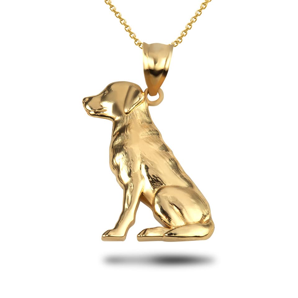 10K or 14K Yellow Gold Sitting Labrador Retriever Dog Pendant Necklace - Choice of Chain Length or Charm Only