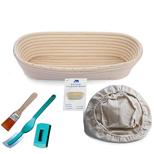 M JINGMEI Banneton Ovale L'Imperméabilité Panier 30cm Banneton Brotform pâte pour Pain et Brosse sans [800g de pâte] l'Imperméabilité Se Lever en rotin Bol + sans Premium +Lame Boulanger