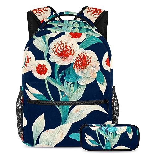 Sac à dos floral avec trousse pour ados et scolaires style vintage multicolore